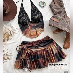 Tiered Mini Skirt in Metallic Brown & Bronze Tones